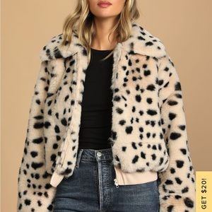 Faux Real Ivory Dot Print Faux Fur Bomber Jacket Lulus